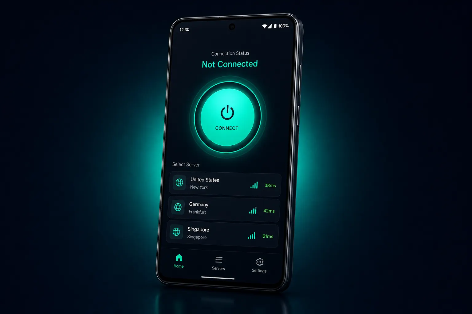 v2rayNG Android client UI preview: one-tap connect and node list